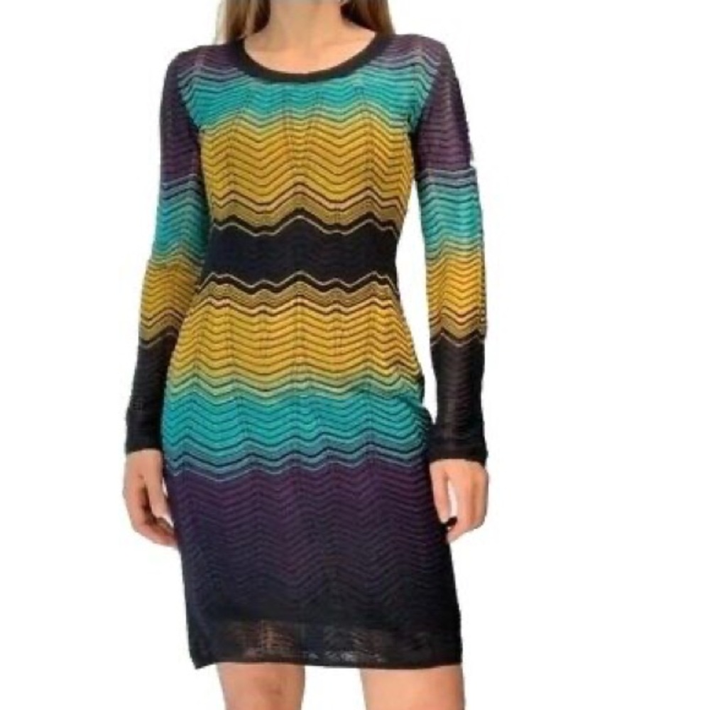 M Missoni Multicolored Wave Texture Knit Long Sleeve Dress Size M - Picture 6 of 13